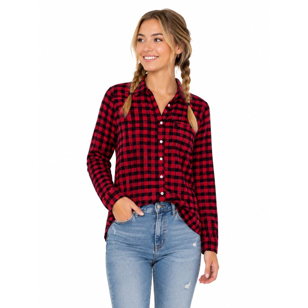 J.Crew‎ Womens Red Black Buffalo Check Plaid Flannel Button Down Shirt XS K2257